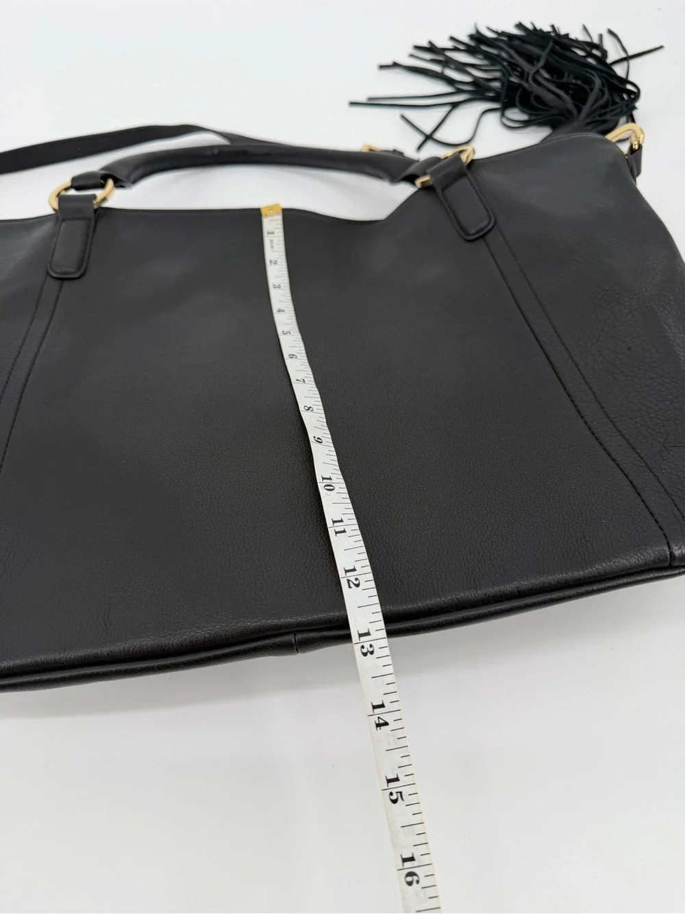 GILI Black Leather Hobo Satchel Bag Gold Hardware Tassel Shoulder Purse